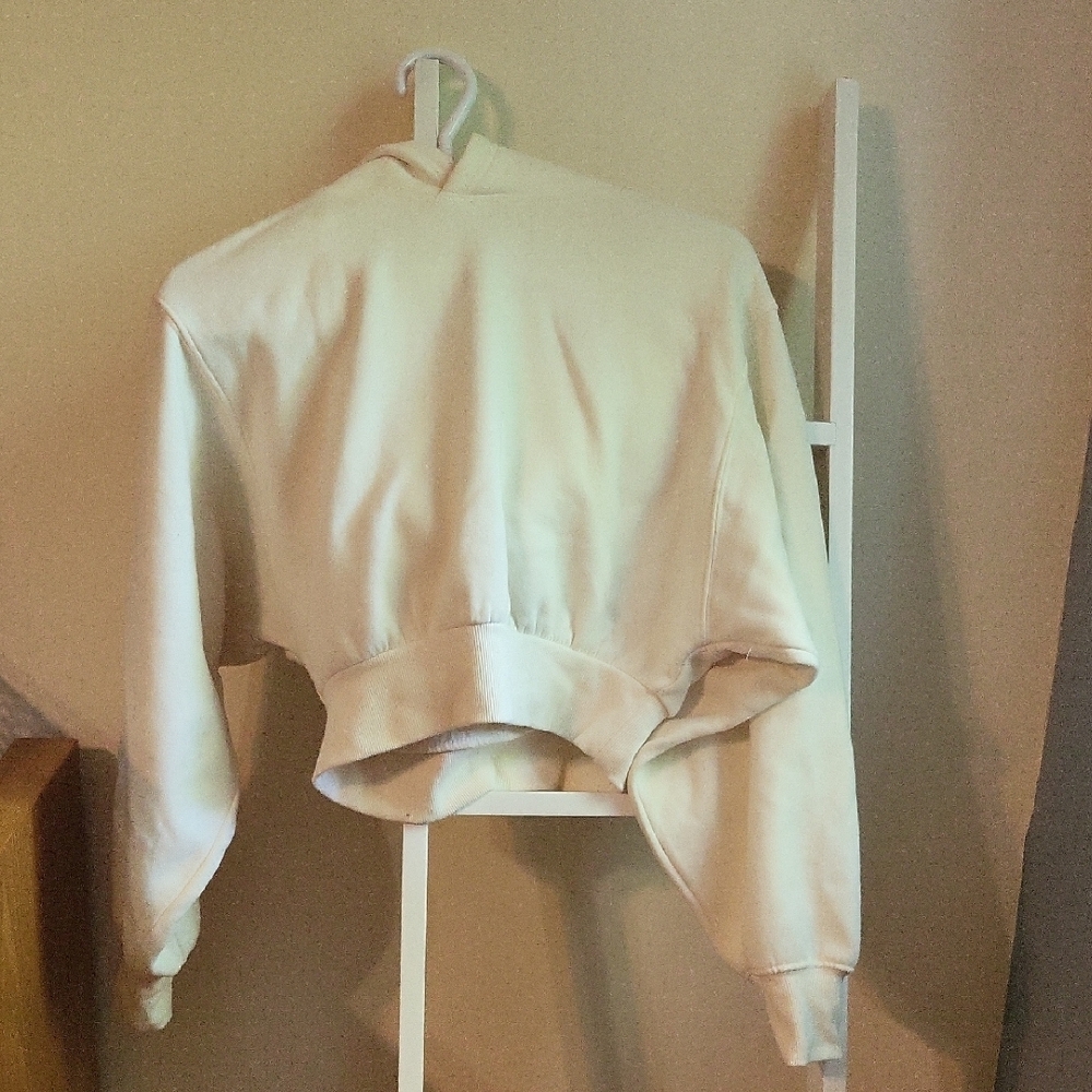Cream Cropped Hoodie Sweater